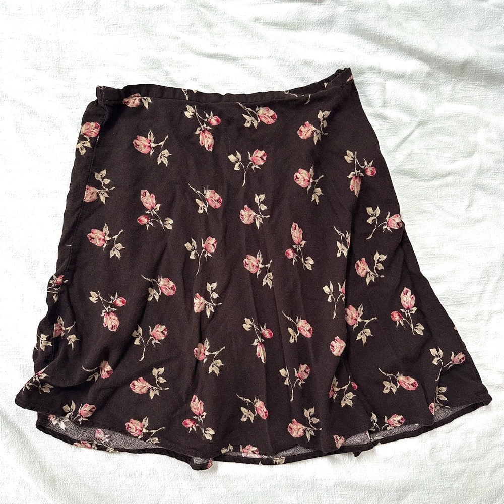Vintage Express Floral Mini Skirt Brown Rose Print — 90’s Coquette Grunge